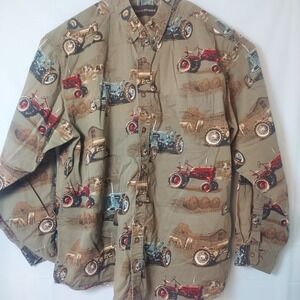 Bit & Bridle Tractor Print Button Down Shirt, Farm Country‎ Barn XL